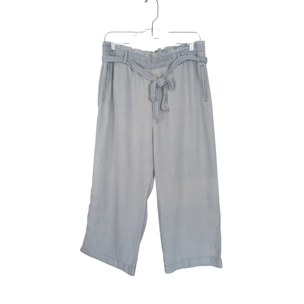 Chelsea & Theodore Womens L Light Blue Tencel Lyocell Paperbag Waist Crop Pants